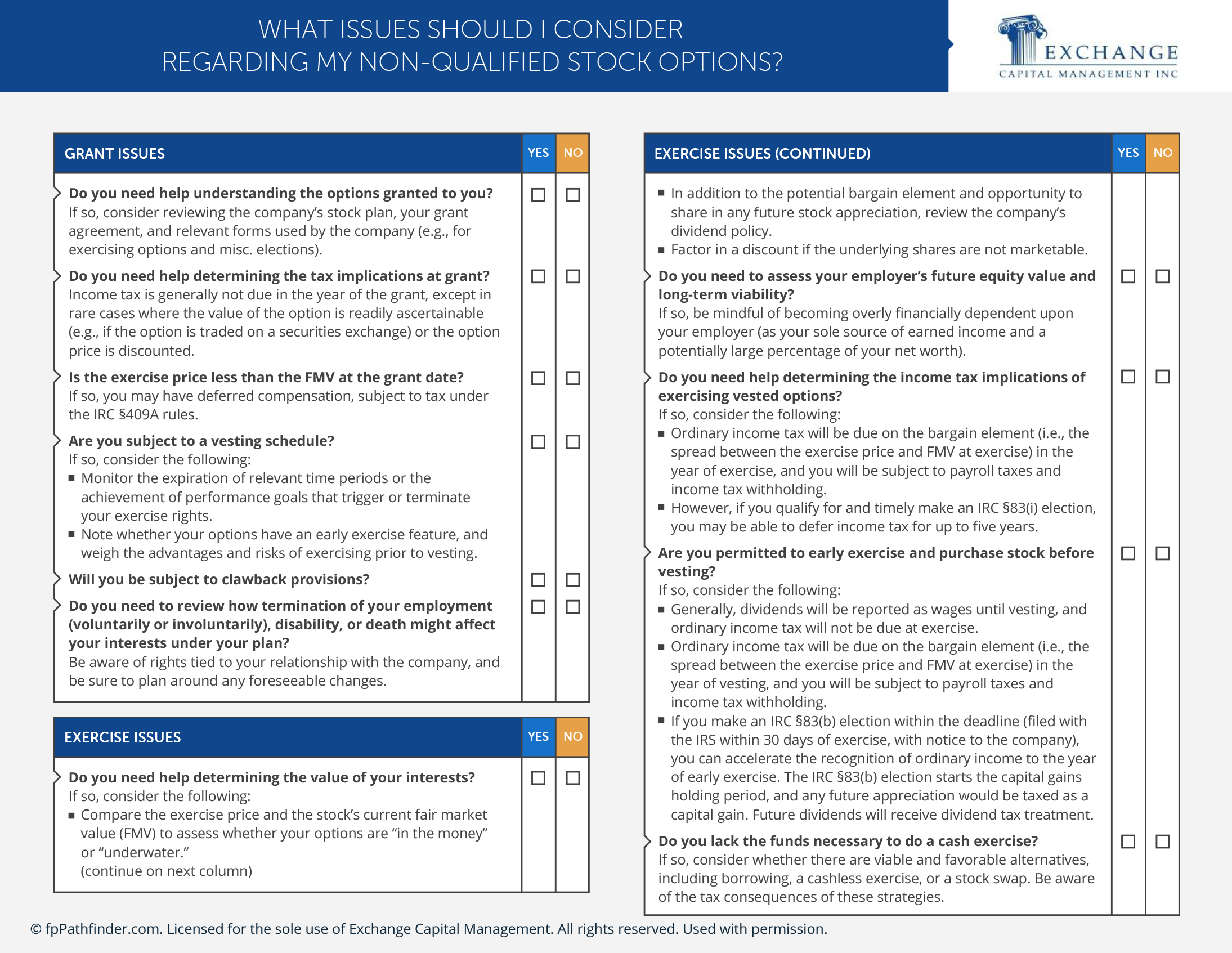 What Issues Should I Consider Regarding My Non-qualified Stock Options?